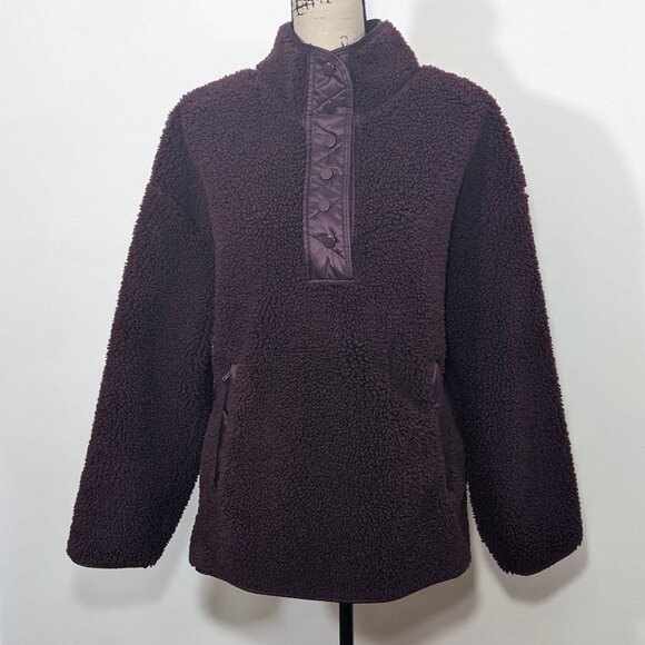 ATHLETA Cozy Sherpa Snap Sweatshirt Spiced Cabernet Burgundy Sz XL #466888 - Picture 1 of 14